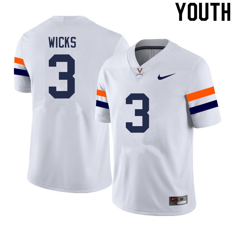 Youth #3 Dontayvion Wicks Virginia Cavaliers College Football Jerseys Sale-White - Click Image to Close